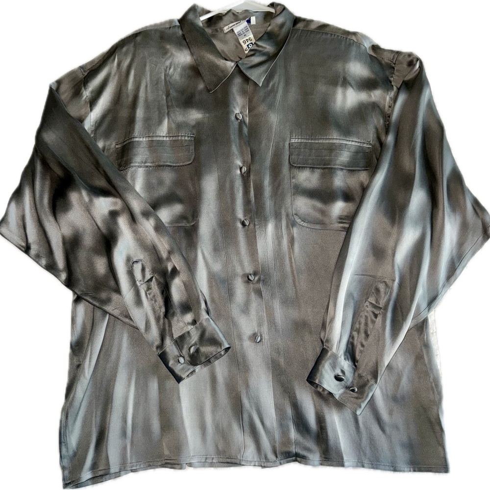 Women’s Gray Satin Button-up Blouse